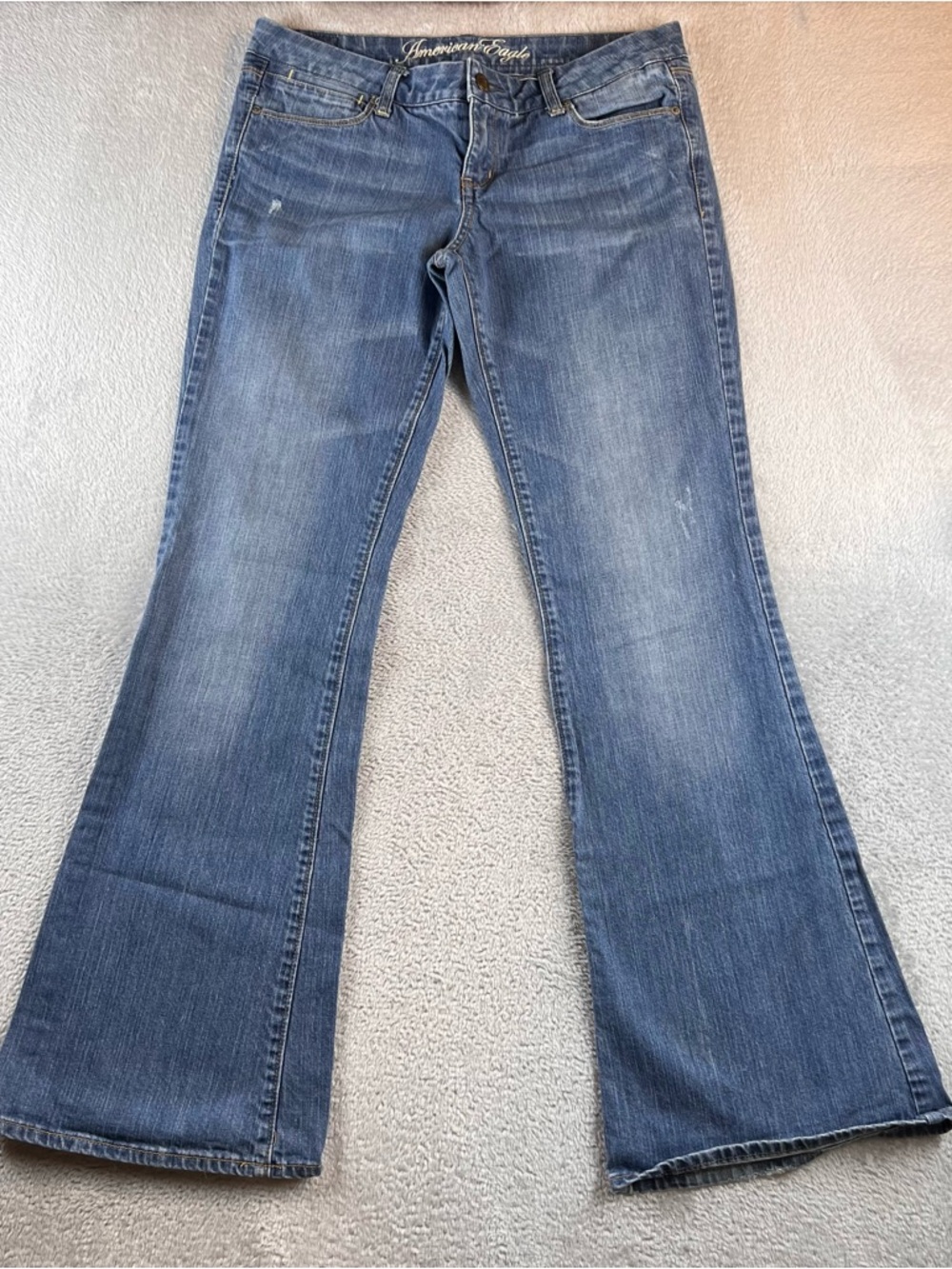 VTG American Eagle Real Flare Jeans Women's 10 Long Blue  Distressed Boho Y2K